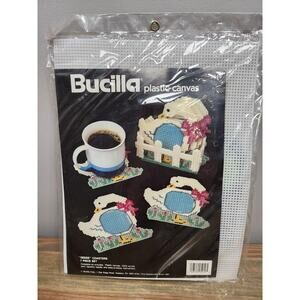 Vtg Bucilla Geese Plastic Canvas Kit Coasters & Holder 7 Piece Set Goose Sealed
